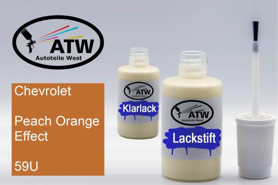 Chevrolet, Peach Orange Effect, 59U: 20ml Lackstift + 20ml Klarlack - Set, von ATW Autoteile West.